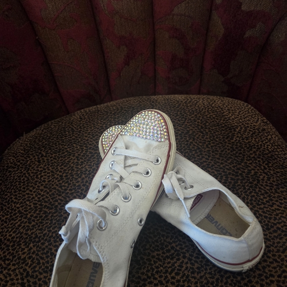 White Canvas Sneakers with Rhinestone Accents - Picture 1 of 4